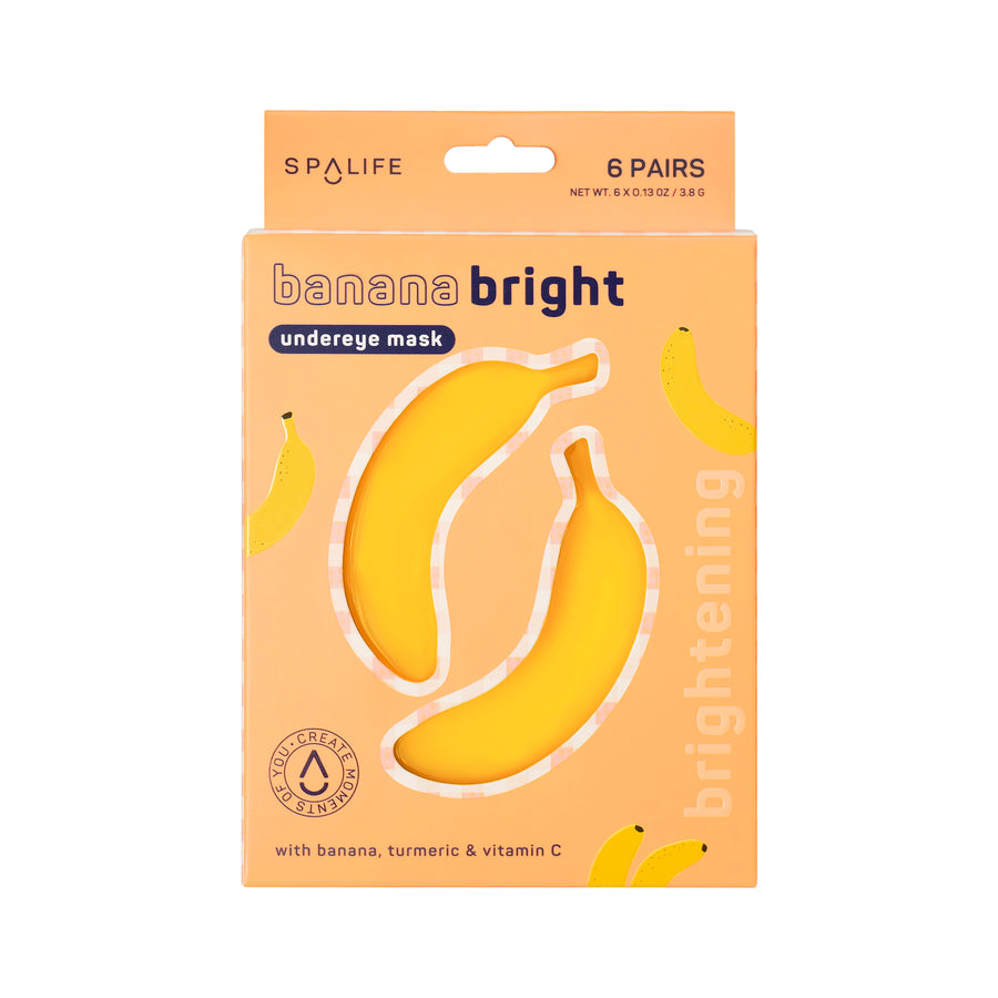 Hydrogel undereye masks with banana shapes. Powered by Vitamin C & turmeric to fade the look of dark circles